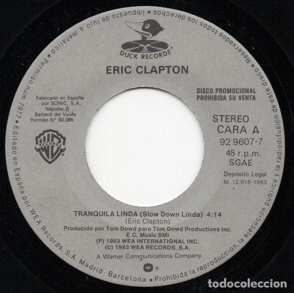 Vinyl records: Eric Clapton &ndash; Tranquila Linda=Slow Down Linda / The Shape You're In (Vinyl, Duck Records 92 9607-7)