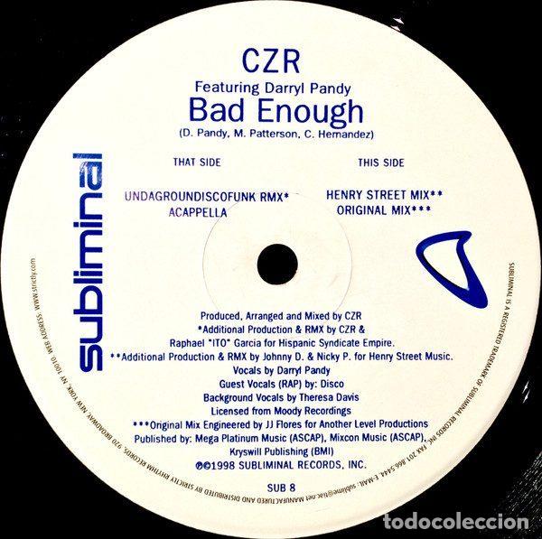 Discos de vinilo: CZR Featuring Darryl Pandy &ndash; Bad Enough (Vinyl, Subliminal SUB 8) - Foto 2