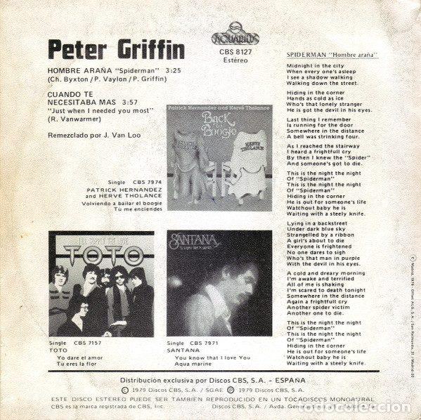 Discos de vinilo: Peter Griffin &ndash; Spiderman (Vinyl, Aquarius CBS 8127) - Foto 2