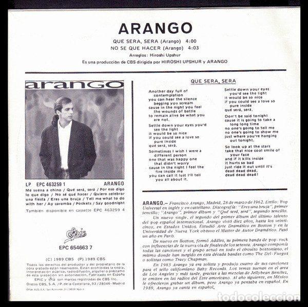 Discos de vinilo: Arango &ndash; Que Ser&aacute; Ser&aacute; (Vinyl, Epic EPC 654663 7) - Foto 2
