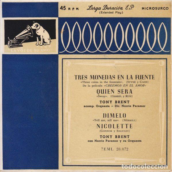 Discos de vinil: Tony Brent &ndash; Tres Monedas En La Fuente / Quien Sera / Dimelo / Nicolette (Vinyl, La Voz De Su...