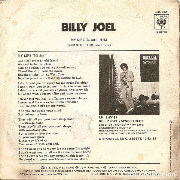 Discos de vinilo: Billy Joel &ndash; Mi Vida (Vinyl, CBS CBS 6821) - Foto 2