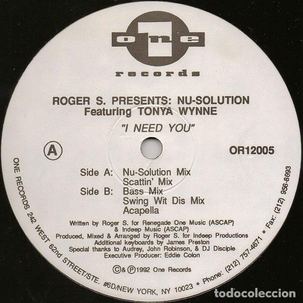 Vinyl-Schallplatten: Roger S. Presents Nu-Solution Featuring Tonya Wynne &ndash; I Need You (Vinyl, One Records OR12005)