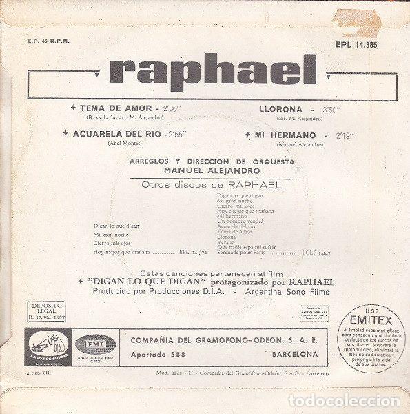 Discos de vinilo: Raphael &ndash; Tema De Amor (Vinyl, La Voz De Su Amo EPL 14.385) - Foto 2