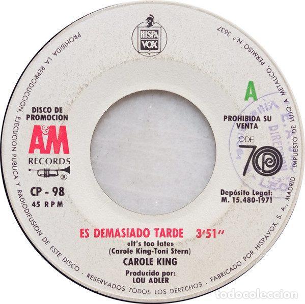 Disques de vinyle: Carole King &ndash; Es Demasiado Tarde / Siento La Tierra Moverse (Vinyl, A&M Records CP-98)
