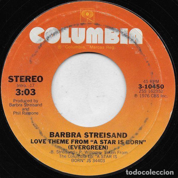 Discos de vinilo: Barbra Streisand &ndash; Love Theme From &rdquo;A Star Is Born&rdquo; (Evergreen) (Vinyl, Columbia 3-10450)