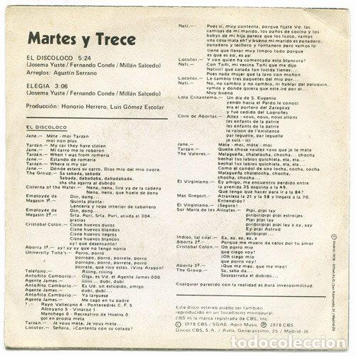 Discos de vinilo: Martes Y Trece &ndash; El Discoloco (Vinyl, CBS CBS 6575) - Foto 2