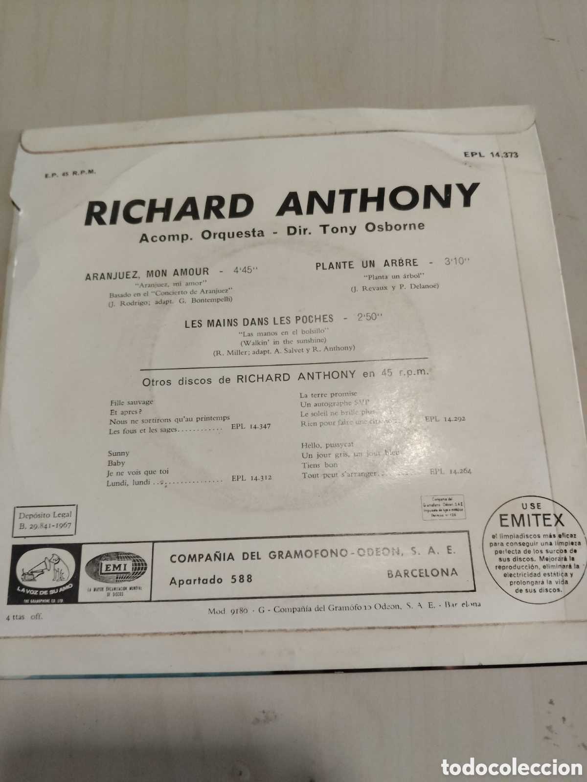 Discos de vinilo: MV689 Richard Anthony Aranjuez MINI VINILO - Foto 2