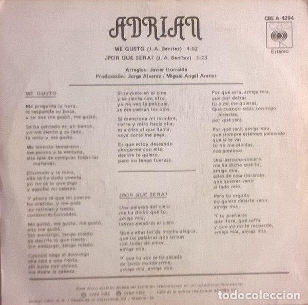 Discos de vinilo: Adrian &ndash; Me Gust&oacute; (Vinyl, CBS CBS A 4294) - Foto 2