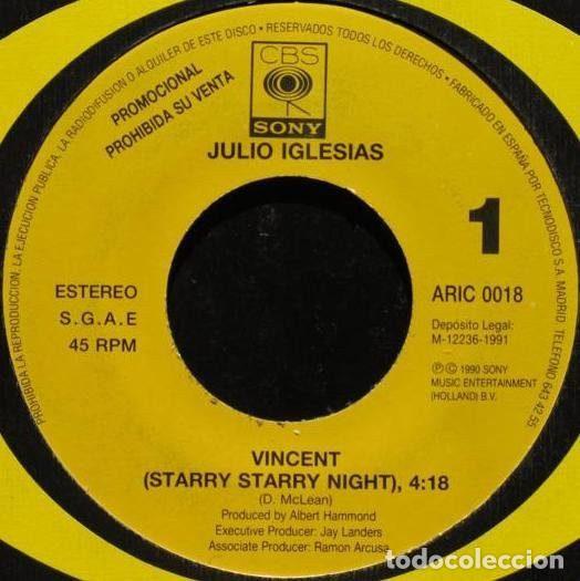 Disques de vinyle: Julio Iglesias &ndash; Vincent (Starry Starry Night) (Vinyl, CBS ARIC 0018)
