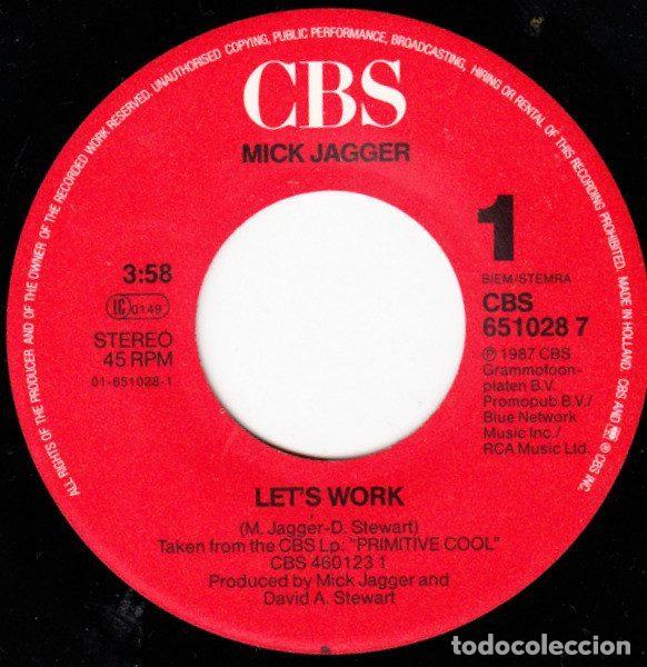 Discos de vinilo: Mick Jagger &ndash; Lets Work (Vinyl, CBS CBS 651028 7) - Foto 3