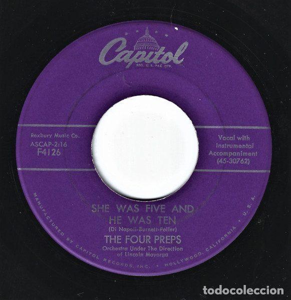 Dischi in vinile: The Four Preps &ndash; She Was Five And He Was Ten / The Riddle Of Love (Vinyl, Capitol Records F4126)