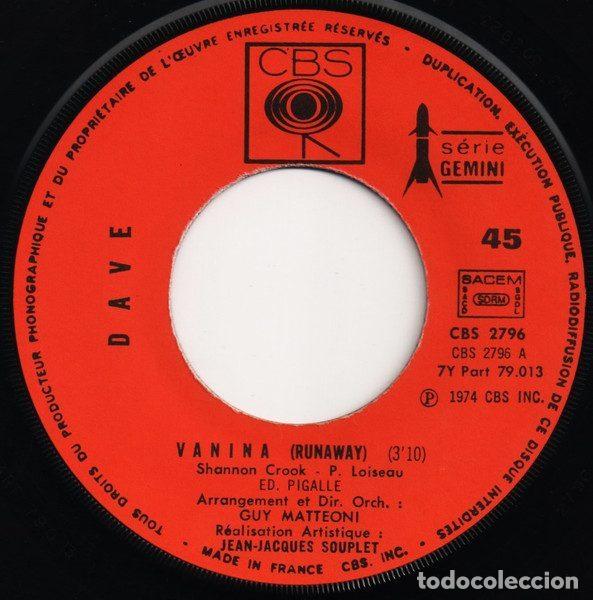 Discos de vinilo: Dave &ndash; Vanina (Vinyl, CBS CBS2796) - Foto 3