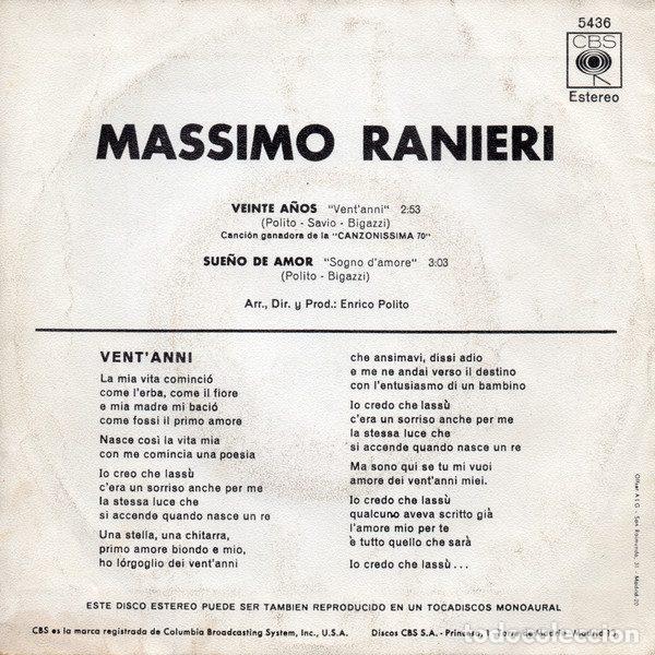 Discos de vinilo: Massimo Ranieri &ndash; Veinte A&ntilde;os (Vinyl, CBS 5436) - Foto 2