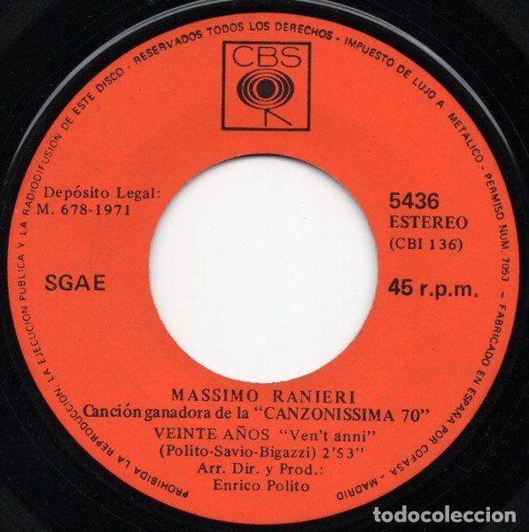 Discos de vinilo: Massimo Ranieri &ndash; Veinte A&ntilde;os (Vinyl, CBS 5436) - Foto 3