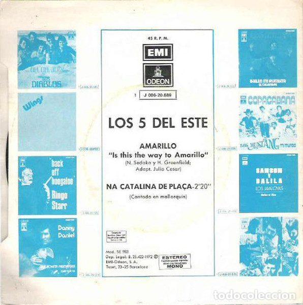 Discos de vinilo: Los 5 Del Este &ndash; Amarillo (Vinyl, Odeon 1 J 006-20.889) - Foto 2