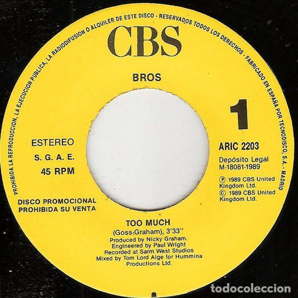 Discos de vinilo: Bros &ndash; Too Much (Vinyl, CBS CBS 654647 7) - Foto 3