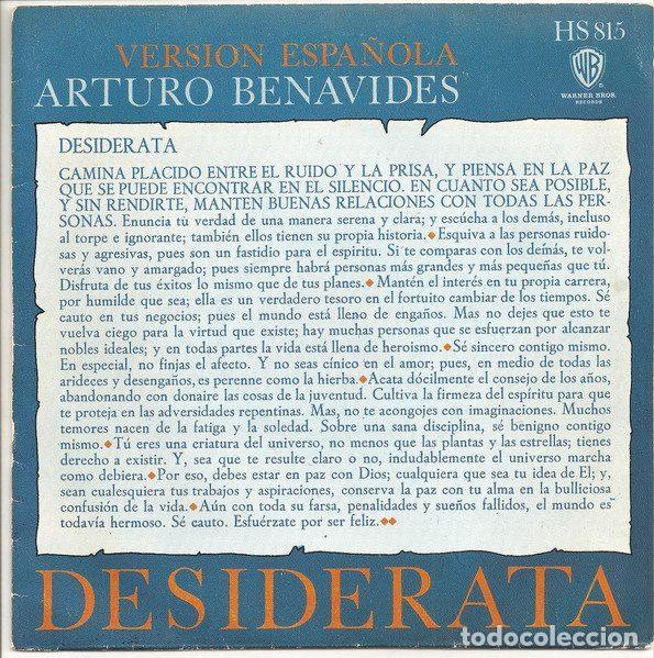 Disques de vinyle: Arturo Benavides &ndash; Desiderata (Versi&oacute;n Espa&ntilde;ola) (Vinyl, Hispavox HS 815)