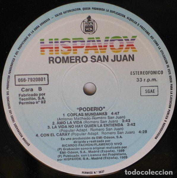Discos de vinilo: Romero San Juan &ndash; Poder&iacute;o (Vinyl, Hispavox 066 79 2080 1) - Foto 4
