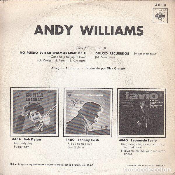 Discos de vinilo: Andy Williams &ndash; Cant Help Falling In Love (Vinyl, CBS 4818) - Foto 2