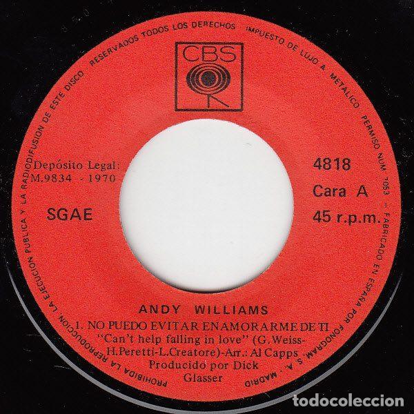 Discos de vinilo: Andy Williams &ndash; Cant Help Falling In Love (Vinyl, CBS 4818) - Foto 3