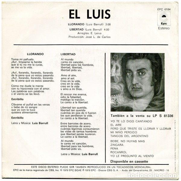 Discos de vinilo: El Luis &ndash; Llorando (Vinyl, Epic EPC 6184) - Foto 2