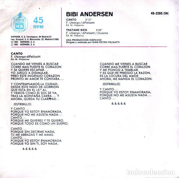 Discos de vinilo: Bibi Andersen &ndash; Canto (Vinyl, Hispavox 45-2265) - Foto 2