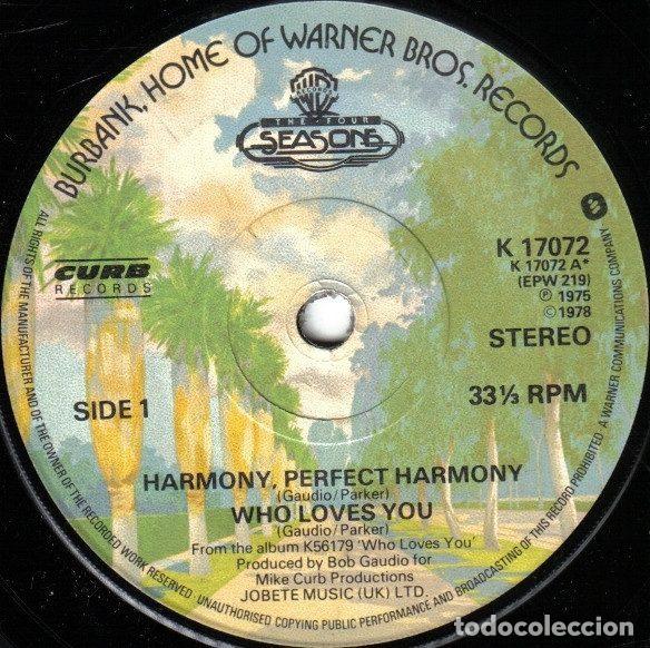Disques de vinyle: The Four Seasons &ndash; Harmony, Perfect Harmony / Who Loves You (Vinyl, Warner Bros. Records K 17072)