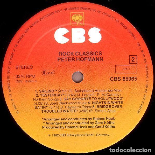 Discos de vinilo: Peter Hofmann &ndash; Rock Classics (Vinyl, CBS CBS 85965) - Foto 4