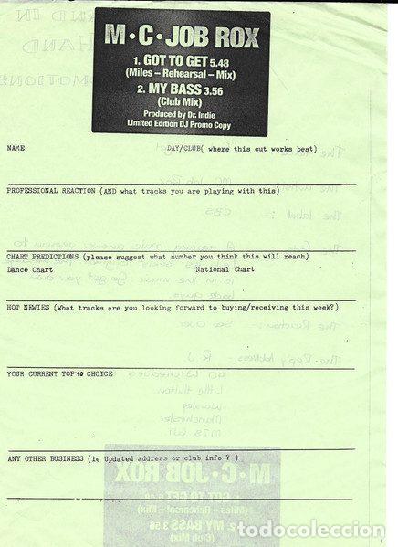 Disques de vinyle: Mc Job Rox &ndash; Got To Get (Miles-Rehearsal-Mix) (Vinyl, CBS XPR-1524)