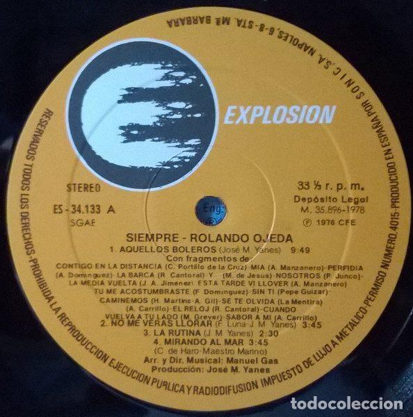 Discos de vinilo: Rolando Ojeda &ndash; Siempre (Vinyl, Explosi&oacute;n ES-34133) - Foto 5