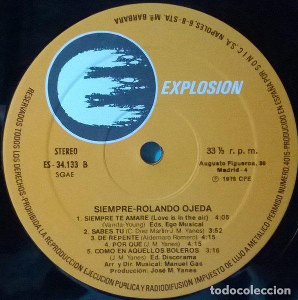 Discos de vinilo: Rolando Ojeda &ndash; Siempre (Vinyl, Explosi&oacute;n ES-34133) - Foto 6