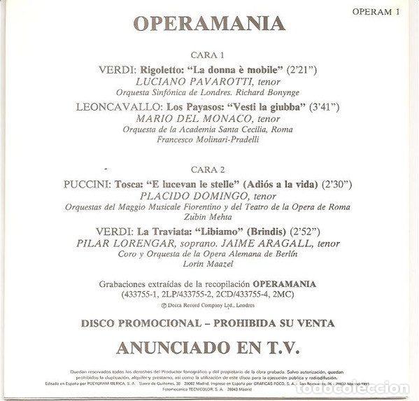 Discos de vinilo: Various &ndash; Operamania (Vinyl, Decca OPERAM 1) - Foto 3