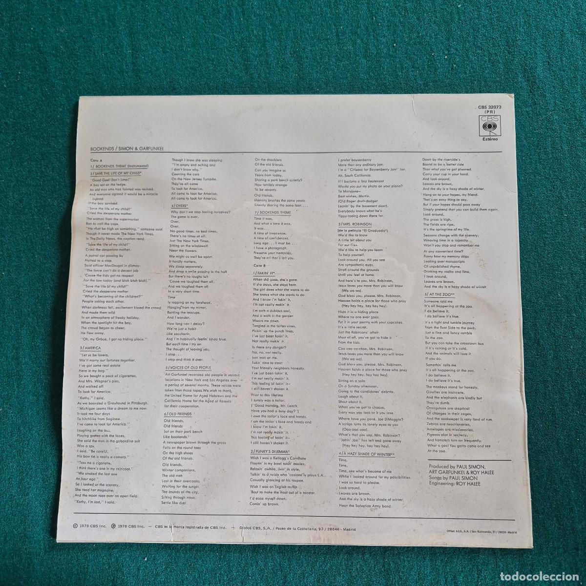 Discos de vinilo: SIMON & GARFUNKEL &ndash; BOOKENDS - Foto 2
