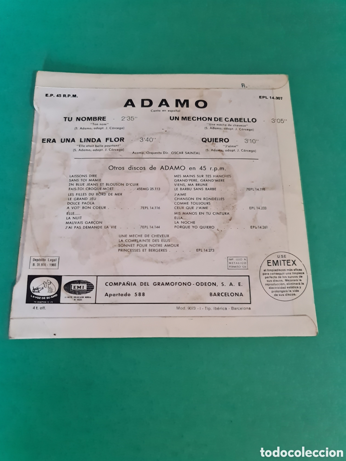 Discos de vinilo: Single ADAMO. Tu Nombre. - Foto 4
