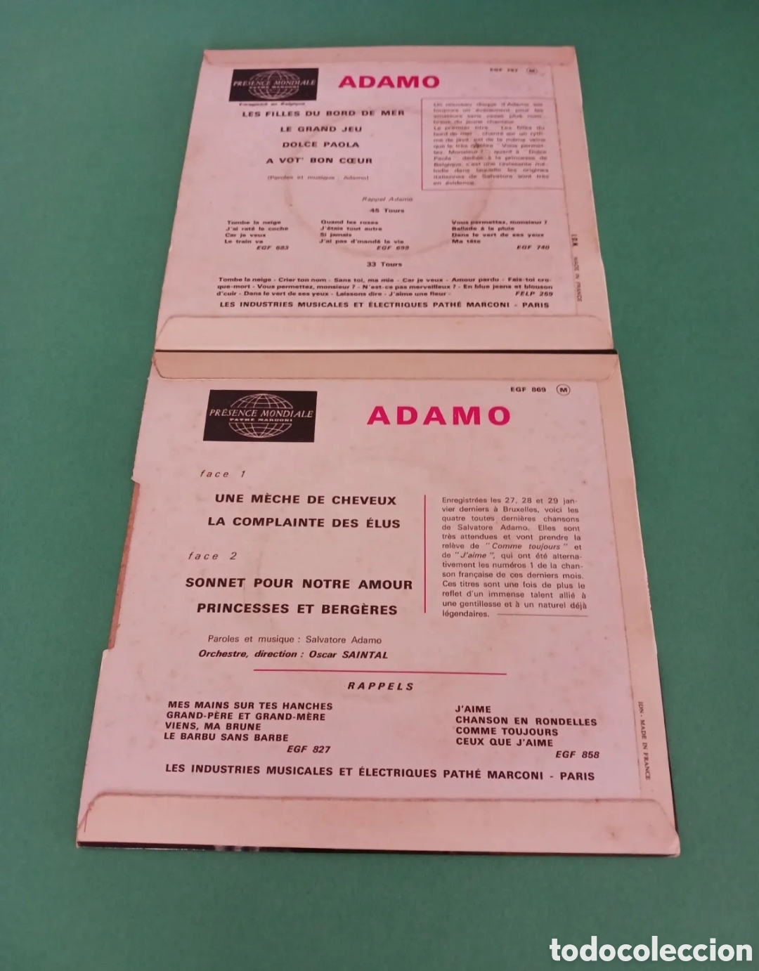 Discos de vinilo: Dos singles, ADAMO. Bueno - Foto 3