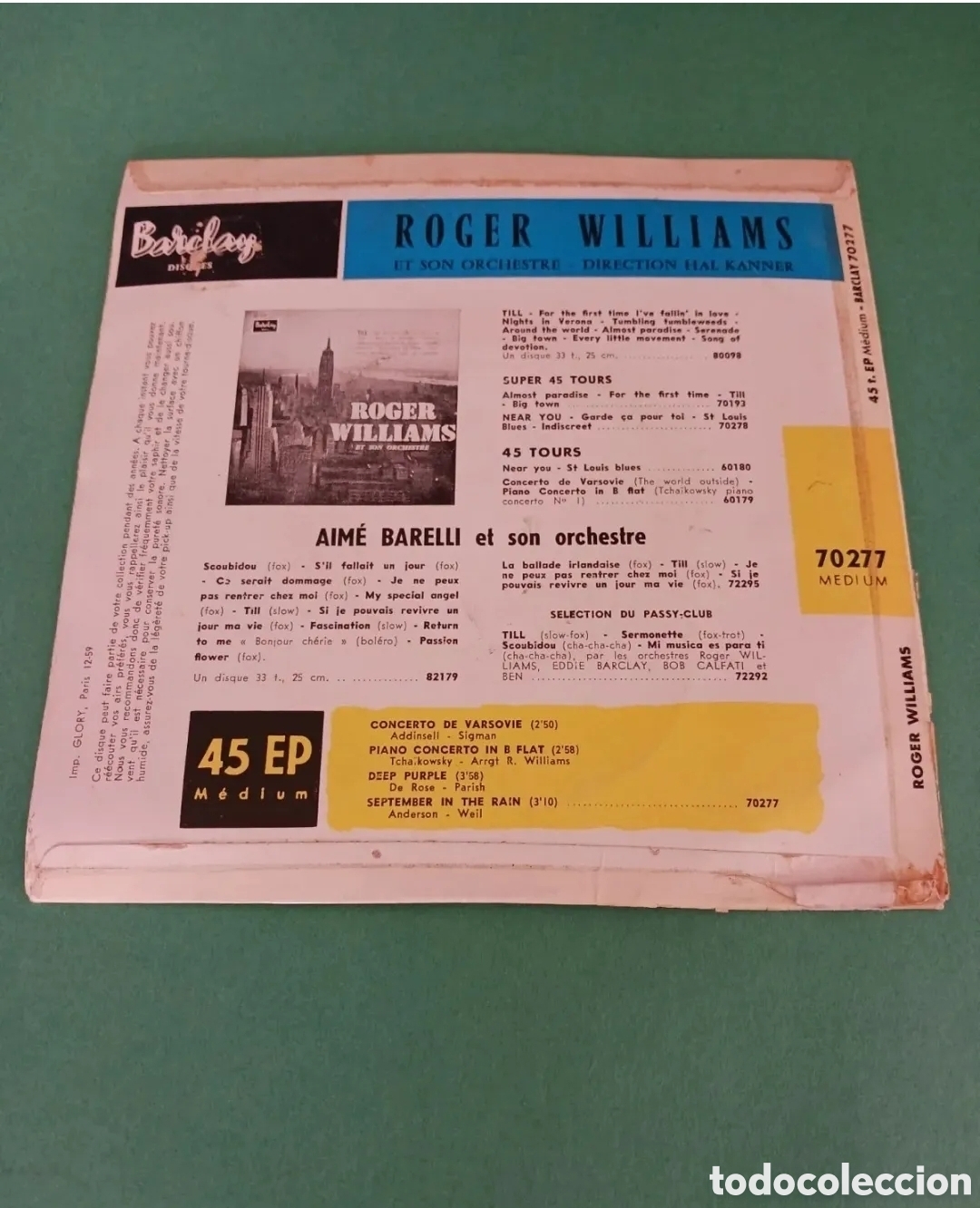 Discos de vinilo: Roger Williams. Concierto de Varsovie. Single - Foto 3
