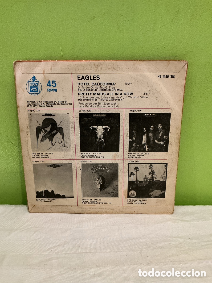 Discos de vinilo: Eagles &ndash; Hotel California &ndash; Single 1977 - Foto 6