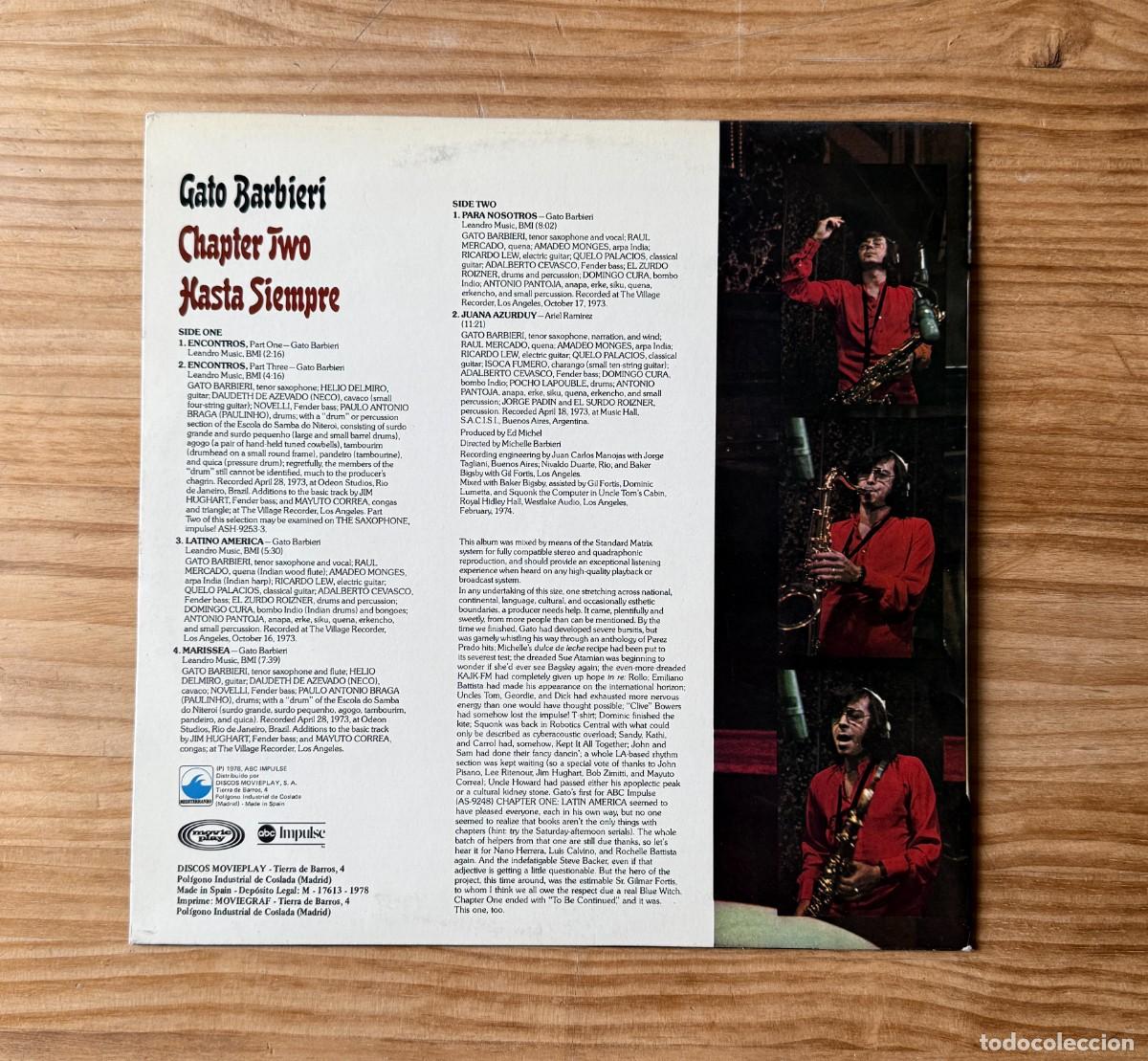 Discos de vinilo: Gato Barbieri &ndash; Chapter Two: Hasta Siempre. Spain 1978 - Foto 2