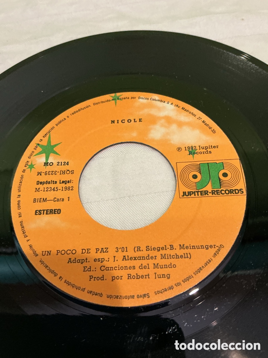 Discos de vinilo: Nicole &ndash; Un poco de paz &ndash; Single Eurovisi&oacute;n, 1982 - Foto 4