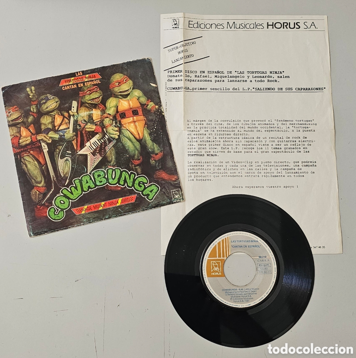 Discos de vinilo: LAS TORTUGAS NINJA - Cowabunga/+1 (Espa&ntilde;a - Horus - 1991) INSERT HOJA PROMO