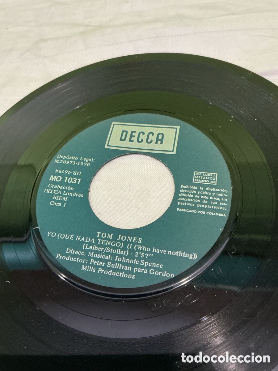 Discos de vinilo: Tom Jones &ndash; Yo (que nada tengo) &ndash; Single 1970 - Foto 4