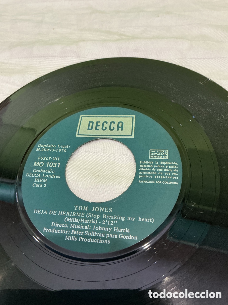 Discos de vinilo: Tom Jones &ndash; Yo (que nada tengo) &ndash; Single 1970 - Foto 5