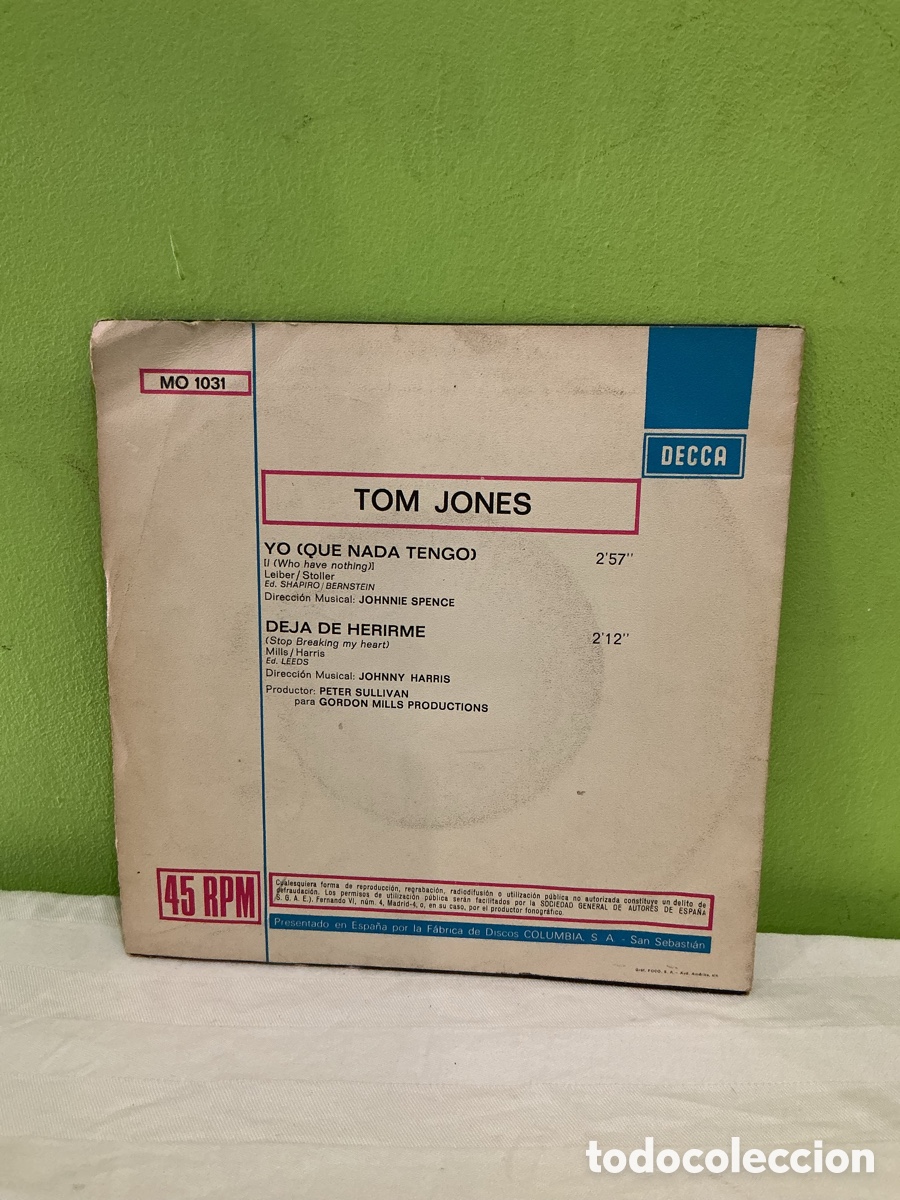 Discos de vinilo: Tom Jones &ndash; Yo (que nada tengo) &ndash; Single 1970 - Foto 7