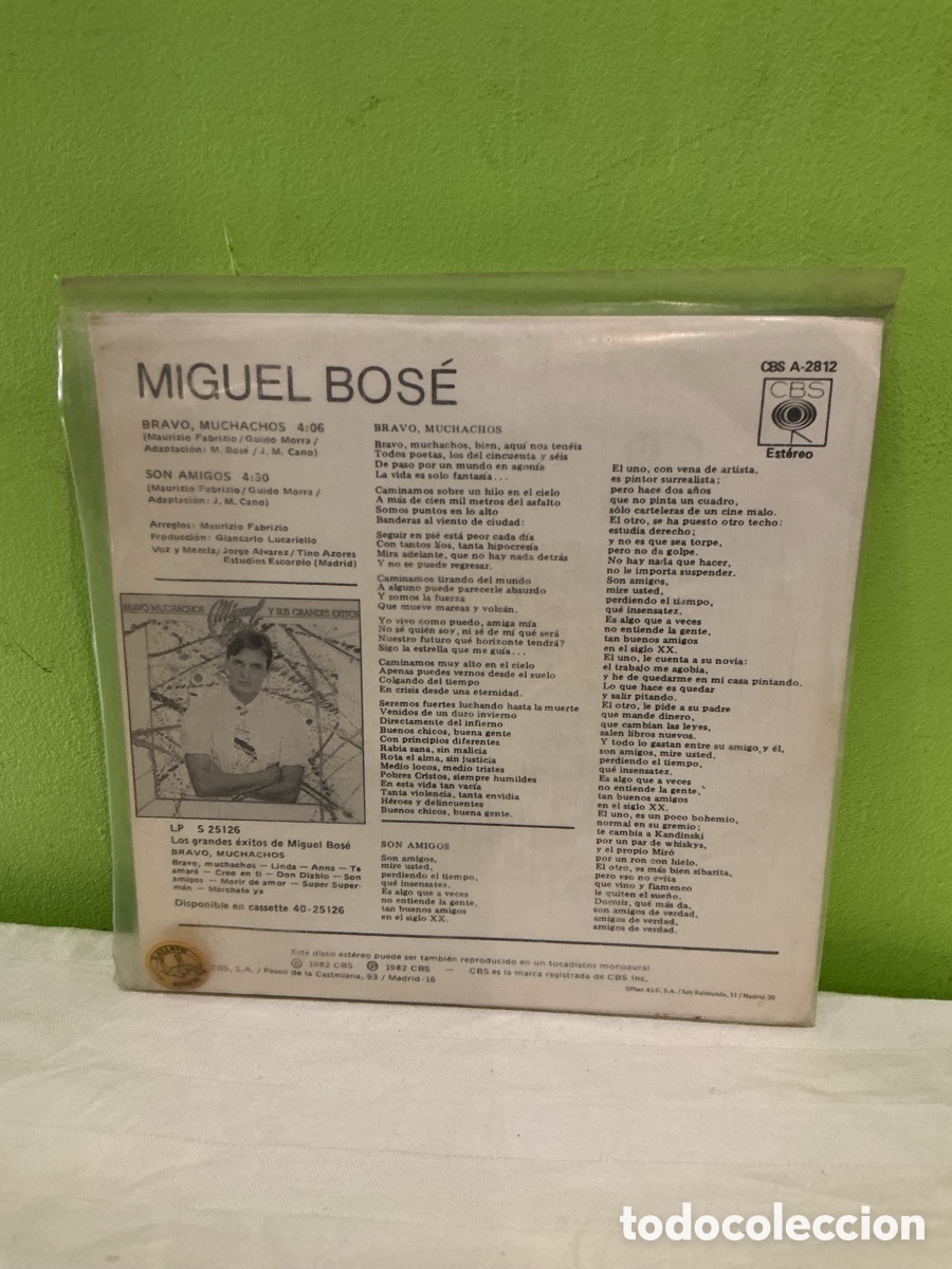 Discos de vinilo: Miguel Bos&eacute; &ndash; Bravo muchachos &ndash; Single 1982 - Foto 7