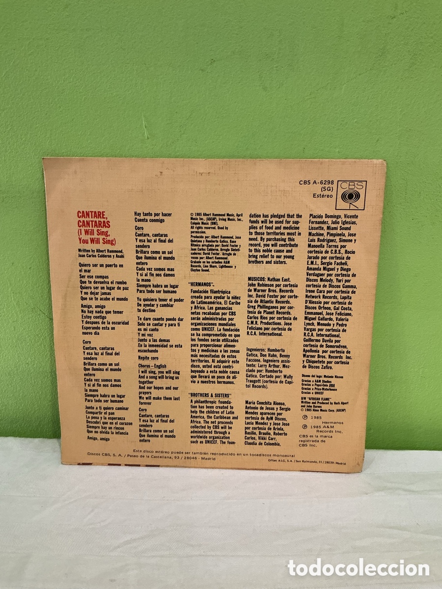 Discos de vinilo: Hermanos &ndash; Cantar&eacute;, cantar&aacute;s &ndash; Single 1985 - Foto 7