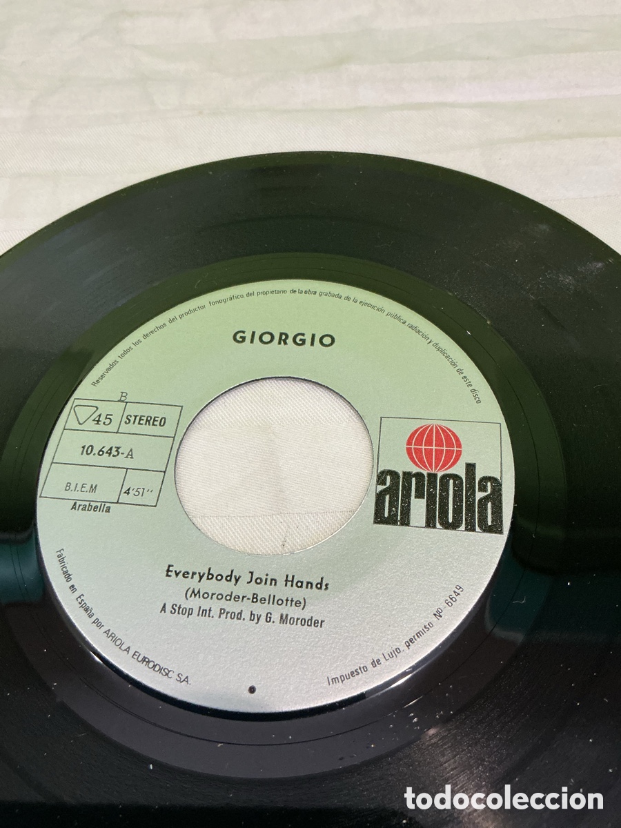 Discos de vinilo: Giorgio Moroder &ndash; Everybody Join Hands / London Traffic &ndash; Single 1972 - Foto 4
