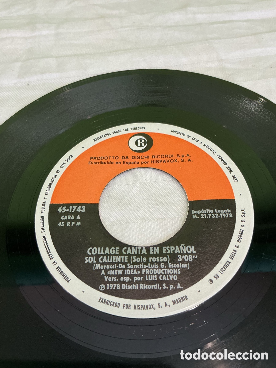 Discos de vinilo: Collage &ndash; Sol caliente &ndash; Canta en espa&ntilde;ol &ndash; Single 1978 - Foto 4