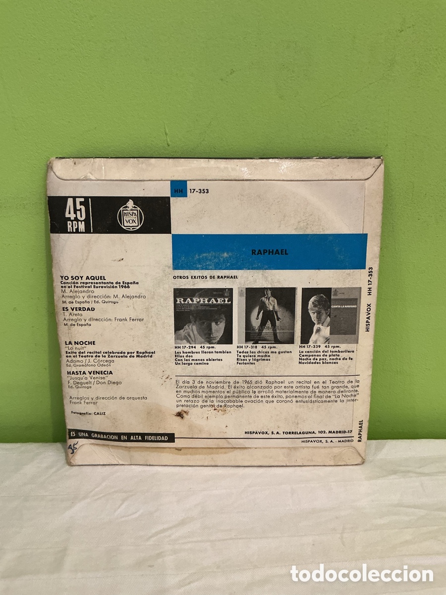 Discos de vinilo: Raphael &ndash; Yo soy aquel &ndash; EP espa&ntilde;ol 1966 - Foto 8