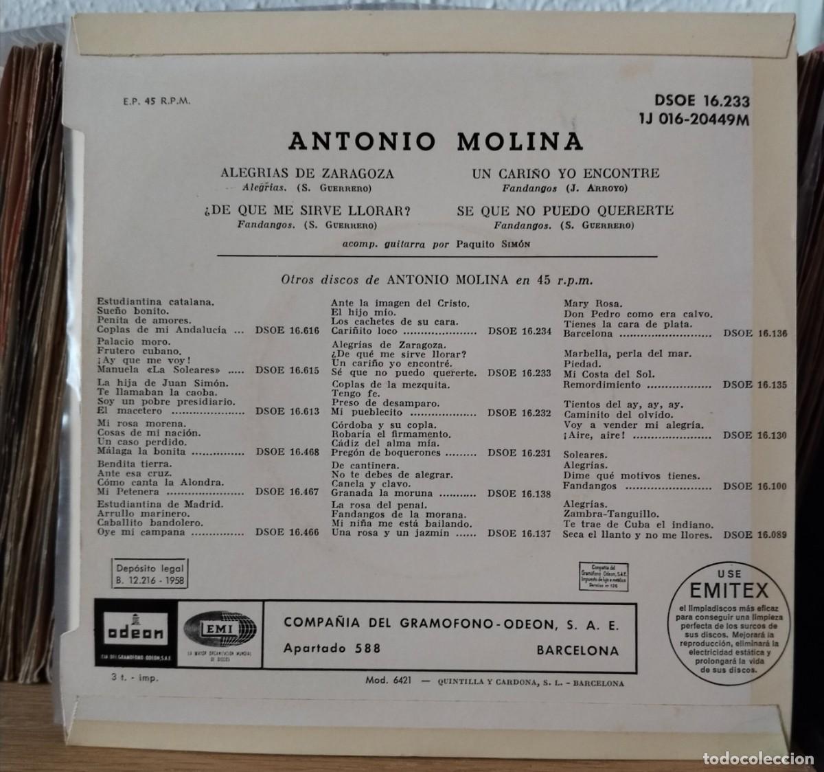 Discos de vinilo: Antonio Molina / EMI-Odeon DSOE 16233 - Foto 2